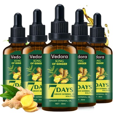 Vedora Ginger Oil for Hair Growth - Promotes Strong, Thick, Long Hair with Essential Ginger Serum - For Men &amp; Women - 5.25 Fl Oz / 150ML (5pc)