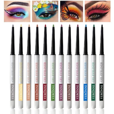 VERONNI 12 Pcs Waterproof Eyeliner Pencil Set, Long-lasting Eyeline Pen Kit, Retractable Eye Pencil Matte Soft Easy Wear High Pigment Eye Shadow Pen Lasting Shiny Eye Makeup (12 pcs)