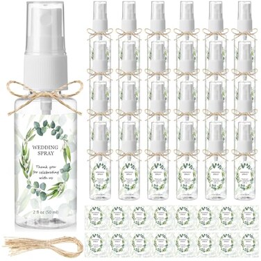 Vesici 24 Pcs Mini Hand Sanitizer Bottles Wedding Favors Bulk for Guests 2 oz Spray Bottle with Labels and Hemp Rope, Empty Spray Bottles for Hand Sanitizer Cooling Perfumes for Wedding Party