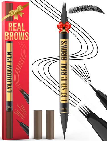 Microblading Eyebrow Pen - Eyebrow Pen 2-in-1 Dual-Ended Eyebrow Pencil with Micro-Fork Tip &amp; Precise Brush-Tip Create Hair-Like Brows, Natural Brow Eyebrow Pen, Long Lasting, Black
