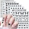 7 Sheets Black Nail Art Stickers, 3D Geometry Nail Transfer Decals, Butterfly Heart Letters Numbers Stars Eyes Nail Self-Adhesive Sticker Design for Women Girls Manicure Charms Decorations