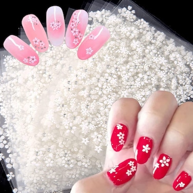 White Flowers Nail Art Stickers, 3D Floral Self-Adhesive Nail Sticker Design, Holographic Small Flowers Vine Leaf Nail Art Decals for Women Girls Manicure Charms Decorations DIY Floral Nail Decal