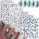 Silver Summer Nail Art Stickers, Holographic Seaside Beach 3D Nail Self-Adhesive Sticker Design, Coconut Tree Leaf Letters Line Nail Art Decals for Women Manicure Charms Decorations, Resin Nail Decal