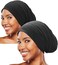 Sleep Cap Bonnet for Sleeping Black Women, Soft Cooling Ice Silk Lined Bonnet for Curly Braids Hair Slouchy Beanie Night Cap