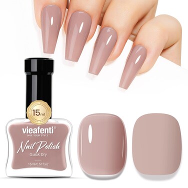Nail Polish Nude 15ml, Fast Dry Nail Polish Long-Lasting Regular Air Dry Oil-Base Nails Polish Natural Vegan Manicure DIY Salon at Home