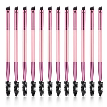 12 Pieces Dual-Ended Brow Brush, Eyebrow Brush, Angled Eye Brow Brush and Spoolie Brush, Shaping &amp; Filling Eyebrows, Eyebrow Spoolie Brush,Brow Brush, for Precise Brow Brushing