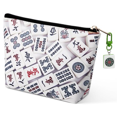 Mahjong Lover Gift Mahjong Coin Bag with Keychain Set PU Leather Coin Purse Gift for Lover Women Mom Grandma Birthday Travel