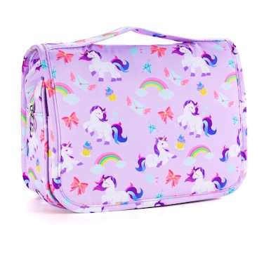 Kids Hanging Toiletry Bag for Girls, Travel Toiletry Bag for Little Young Girls Cosmetic Makeup Waterproof Wash Bag Toddler Traveling Toiletries, Unicorn Purple