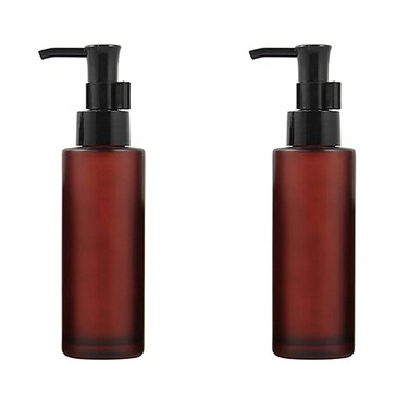 vipolish 2PCS 100ML/3.4oz Amber Frosted Glass Lotion Pump Press Bottles with Black Pump Cosmetic Cream Lotion Container Dispenser Storage for Travel Business Trip Camping