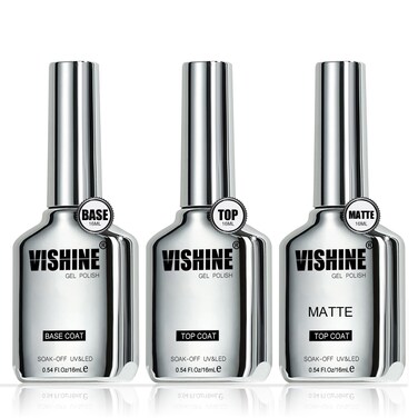 Vishine 3Pcs 16ml Gel Top Coat &amp; Base Coat Set, Matte &amp; Shiny Finish, Long Lasting, Compatible with All Brands, Suitable for Natural &amp; Artificial Nails