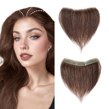 Unisex Women Men's Toupee Straight Tape on Human Hair V-shape Hairline Hair Extension PU Thin Biological Base Hair Toppers Replacement (0.78 * 6.3 inch,6 inch, Medium Brown)