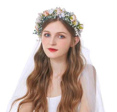 Vivivalue Rose Flower Crown Flower Garland Headband Hair Wreath Floral Headpiece Halo Boho with Ribbon Wedding Party Photos Pink