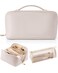 Vlando Travel Makeup Bag, Make up Bag Travel Toiletry Bag for Women Open Flat Makeup Organizer with Divider and Handle,Gift Ideas for Women Wife-White