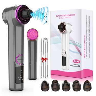 Blackhead Remover Pore Vacuum,Upgraded Facial Pore Cleaner with Hot Compress,Pore Extractor Acne Removal Tool?5Probes?6 Suction Power, Blackhead Extractor Kit Suitable for Women and Men