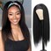 14Inch Kinky Straight Headband Wigs for Black Women Yaki Straight Headband Wig Glueless None Lace Front Synthetic Wig （#1B）