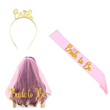 VMila Bachelorette Party Veil - Perfectly Designed for Bride to Be with Stylish Bride to Be Sash, Bridal Shower Tiara, Bridal Sash - Ideal Bride Sash for Bachelorette Party (Gold Pink)