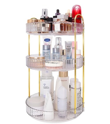 Skincare Organizers 360 Rotating, 3 Tier Makeup Organizer Countertop, Spinning Cosmetics Organizer Display Cases, Beauty Storage for Vanity, Countertop, Bathroom (White-3 Tier)