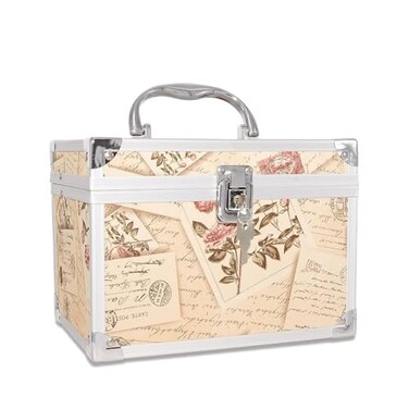 Makeup Train Case, Portable Makeup Box with Mirror, Cosmetic Storage Box for Women with Trays, Makeup Box Organizer for Vanity, Travel, Lockable&amp; Large Capacity (Philatelic Style)
