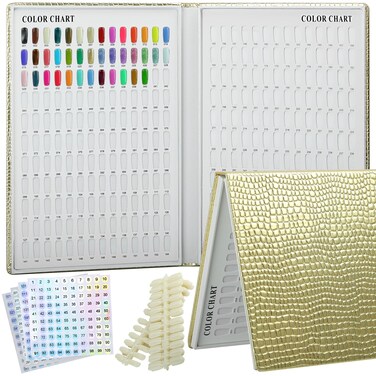308 Colors Nail Swatches Book with 360 Nail Tips and Number Labels Professional Nail Color Chart Card Display Gel Polish Book Nail Painting Practice Design Board No Need Pasting, No Need Glue