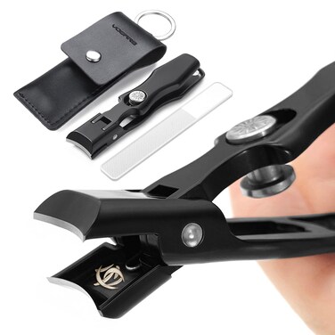 Nail Clippers for Men Large Thick Toenail Clippers for Seniors Thick Nails Wide Jaw Opening Ultra Sharp Fingernail Clipper with Catcher No Splash Heavy Duty Nail Cutter for Women Adult (Black)