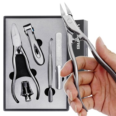 Long Handled Toenail Clippers for Seniors Thick Nails, Ultra Sharp Toe Nail Clippers for Men, Heavy Duty Stainless Steel, 5pcs Set