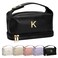 College Girls Gifts, Personalized Makeup Bag with Handle, Initial Double Layer Cosmetic Bag with Makeup Brush Organizer, PU Leather Travel Toiletry Bag, Gifts for Friends Female Mom