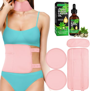 Castor Oil Pack Kit, Organic Castor Oil Pack Wrap for Liver, Waist &amp; Neck, Reusable, Cotton Flannel &amp; Soft Tie