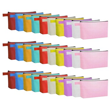 40 Pack Canvas Makeup Bags Bulk Travel Zipper Pouch Multi-Purpose Toiletry Organizer Bag Colored Carrying Case for Travel Women, 10 Colors (7.5 x 5 x 1.8 Inch)