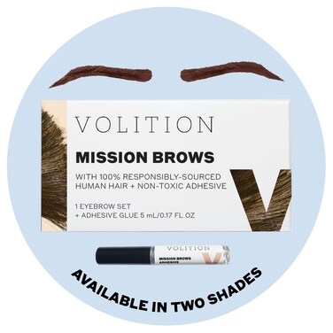 Volition Beauty Mission Brows, Dark Brown - Eyebrow Wigs Made of Responsibly-Sourced Human Hair - Long-Lasting, Realistic False Eyebrow Alternative with Easy Application