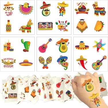 144 Pcs Cinco De Mayo Temporary Tattoo Stickers, 24 Styles Mexican Fiesta Party Tattoos For Kids Fiesta, Cinco De Mayo Party Decorations