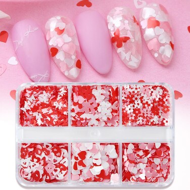 Romantic Love Heart Nail Sequins Holographic Butterfly Flower Nail Flakes Design Nail Charms 3D Confetti Sequins Colorful Heart Flower Nail Glitter Sequins for Women