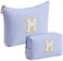 Blue Personalized Initial Makeup Bag Set, Cute Preppy Travel Toiletry Cosmetic Bags, Small Make Up Pouch, Birthday Gifts for Women, Girls, Friends, (M)