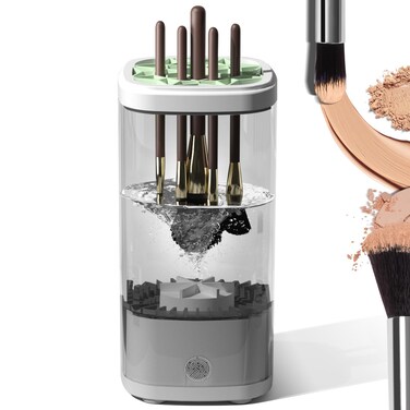 Electric Makeup Brush Cleaner Machine 2025 - Automatic Rotating Brush Washer with Deep Cleaning Technology, Portable Makeup Brush Cleaner for Travel, Home Use, Perfect Gifts for Women (Gray)