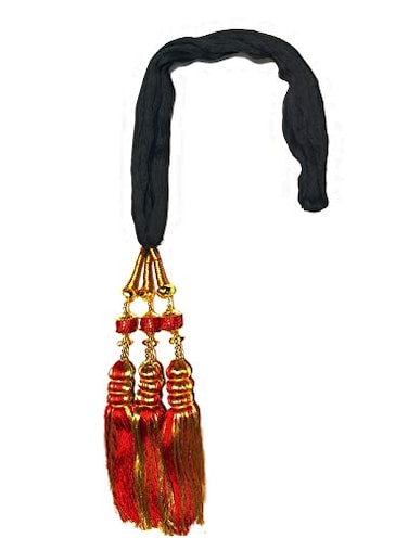 VTN Women's Patiala Shahi Paranda/Parandi Traditional Hair Accessory Braid Tassles/Hair Extension/Choti (Color-Black with Red Hangings)