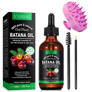 Batana Oil for Hair Growth and Nourishment - Scalp Massager Included, Honduras Pure &amp; Natural Oil for Split Ends Elimination, Enhanced Hair and Skin Radiance, All Hair Types, 2.02 fl oz