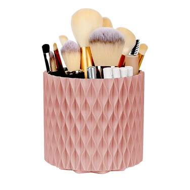 WAFJAMF Makeup Brush Holder 360 Rotating Cosmetics Holders Storage Cup for Vanity Desktop Bathroom Countertop 5 Slot Makeup Brushes Container - Classic Style - Pink