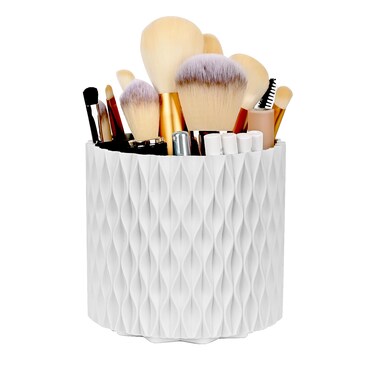 WAFJAMF Makeup Brush Holder 360 Rotating Cosmetics Holders Storage Cup for Vanity Desktop Bathroom Countertop 5 Slot Makeup Brushes Container - Classic Style - Pearl White