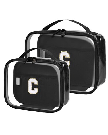 Wandering Nature Clear Makeup Bags 2 Pack Personalized Initial Makeup Pouch Preppy Small Cosmetic Pouch Organizer Travel Toiletry Bag, Birthday Gifts for Girlfriend Women