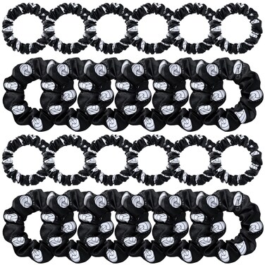 Waydress 24 Pieces Hair Scrunchies, Volleyball Pattern Satin Elastic Scrunchies, 2 Sizes, Black, Hair Accessories for Girls Women Players Teams Gifts