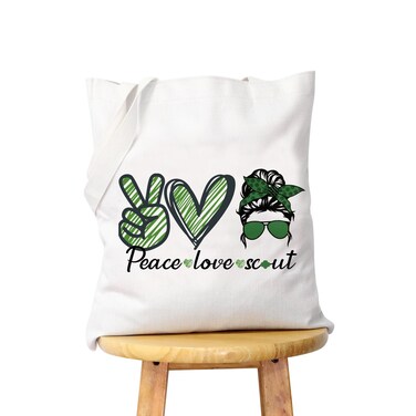 WCGXKO Scout Gift Peace Love Scout Makeup Bag Travel Bag For Scouting Journey Scout Bridging Ceremony Gift (Scout tote)