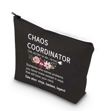 WCGXKO Chaos Coordinator Funny Definition Zipper Pouch Makeup Bag (Chaos CoordinatorD black)