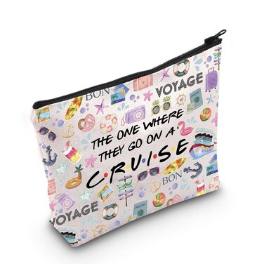 WCGXKO Cruise Trip Gift The One Where They Go On A Cruise Zipper Pouch Makeup Bag (B-Go On Cruise), beige