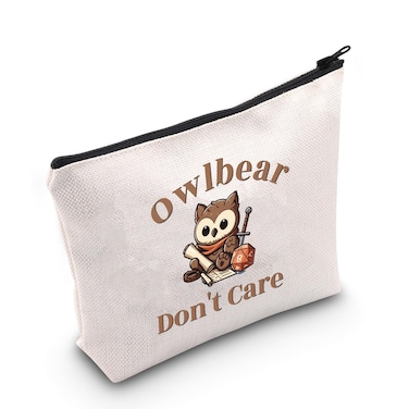 WCGXKO BG3 Gift for Dungeon Game Masters Owlbear Don't Care Zipper Pouch Makeup Bag (B-Owlbear), beige