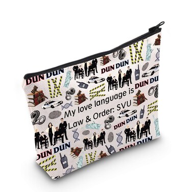 WCGXKO TV Show Inspired Gift My Love Language Is Law &amp; Order: SVU Zipper Pouch Makeup Bag (B-Love Language SVU), beige