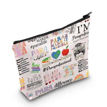WCGXKO Paraprofessional Gift Para Gift Teacher&rsquo;s Aid Zipper Pouch Makeup Bag (B-Para), beige