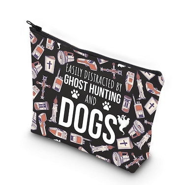 WCGXKO Ghost Hunting Gift Ghost Hunting Gift Paranormal Gift Easily Distracted By Ghost Hunting And Dogs Zipper Pouch Makeup Bag (HUNTING AND DOGS)