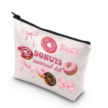 WCGXKO Dunkin Donut Birthday Gift Dunkin Donut Wedding Gift Grab Me A Glazed Zipper Pouch Makeup Bag (DONUTS Bow)