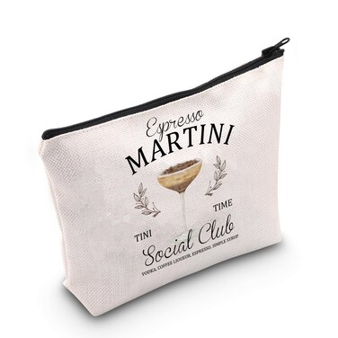 WCGXKO Espresso Martini Social Club Bachelor Bachelorette Birthday Party Favor Zipper Pouch Makeup Bag (B-Espresso Martini), beige