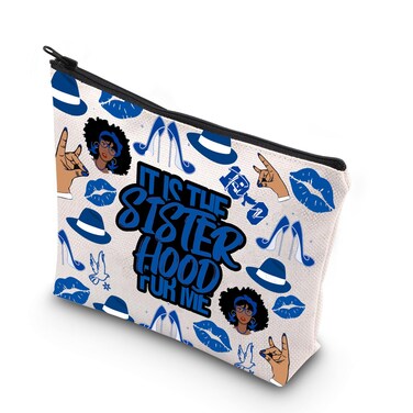 WCGXKO Sorority Gift 1920 Finer Woman Royal Blue &amp; White Zipper Pouch Makeup Bag (FOR ME 1920 1)