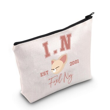 WCGXKO Korean Gift K-Pop Group Merch Kpop Boys Makeup Bag K-Pop Music Lover Gift (2001Foxl), beige
